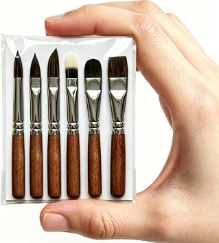 6 pcs Short Handle Watercolor Brushes,Professional Synthetic Squirrel Paint Brush Set for Detail Acrylic Gouache,Travel Art Paintbrushes Includes Round,Cats Tongue,Dagger,Texture,Shaper,Flat