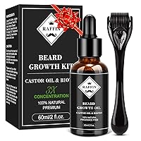 Vista 1 de Kit de crecimiento de barba, aceite de crecimiento de barba mejorado (2 onzas) con 3 biotinas espesantes y aceite de ricino para barba