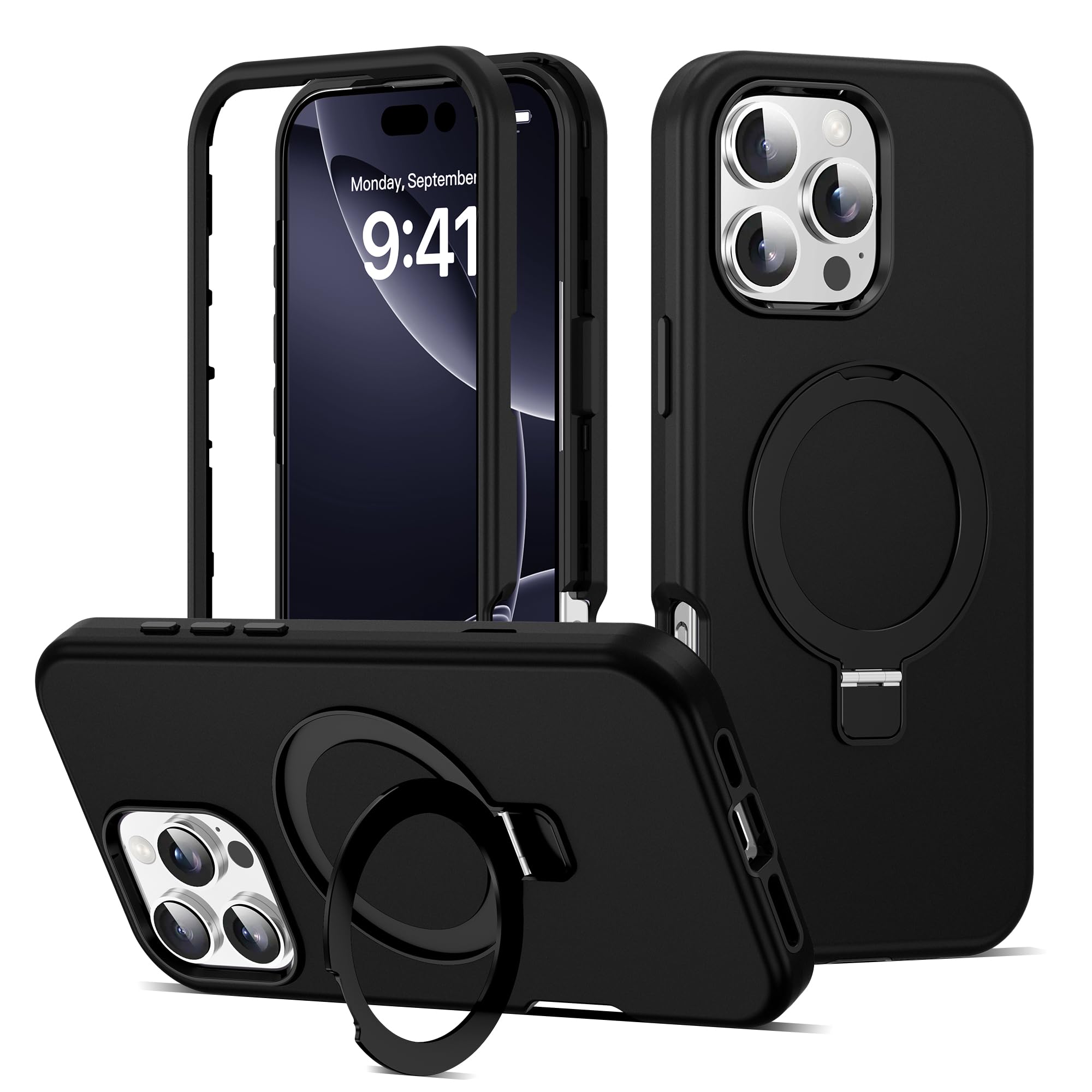 DuiDuiQ Compatible with iPhone 16 Pro Case 6.3''with Magnetic Ring Stand [Military Drop Protection][Compatible with Mag-Safe] Shockproof 16 Pro Phone