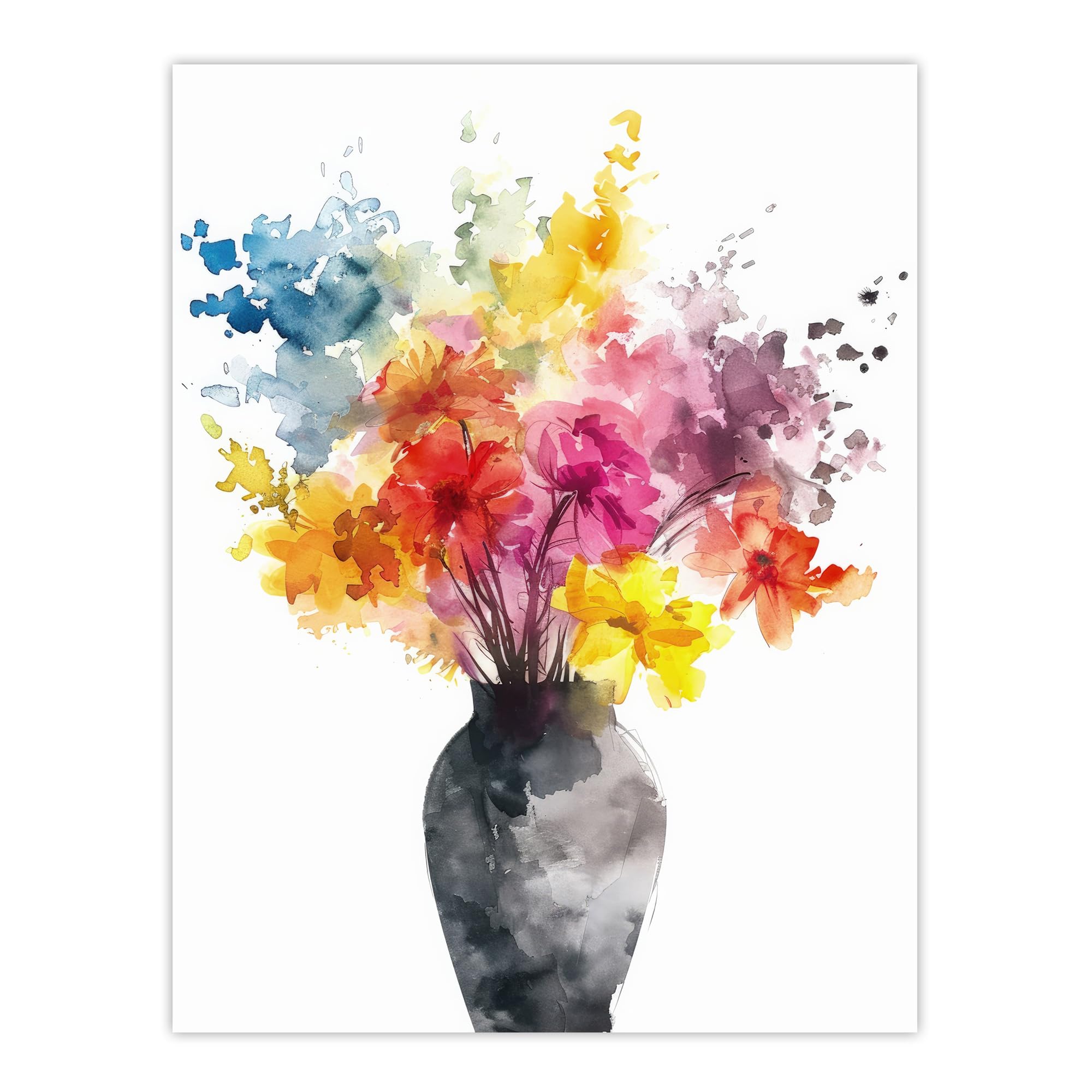Artery8 Flower Bouquet in Vase Abstract Watercolour For Living Room Extra Large XL Wall Art Poster Print