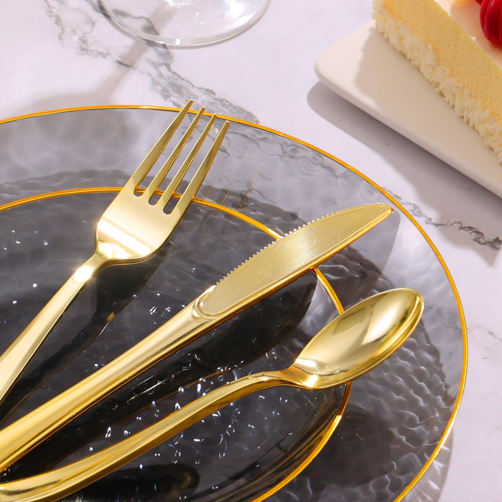Black & Gold Disposable Plates - 150 Pcs for 25 Guests -6 Black & Gold Disposable Plates - 150 Pcs for 25 Guests -6
