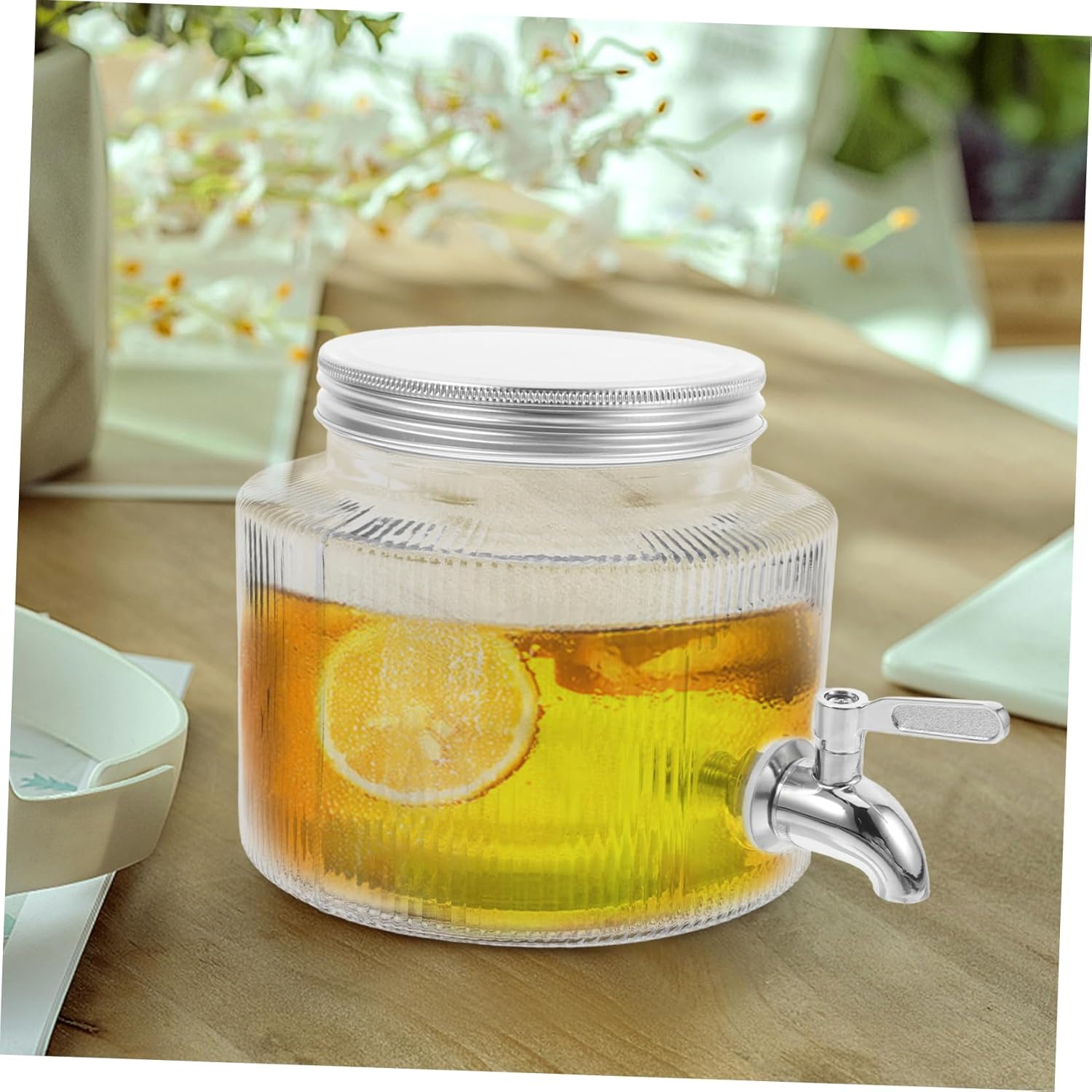 Garneck Beverage Dispenser Fridge Glass Water Dispenser Iced Pitcher Tap Drink Dispenser