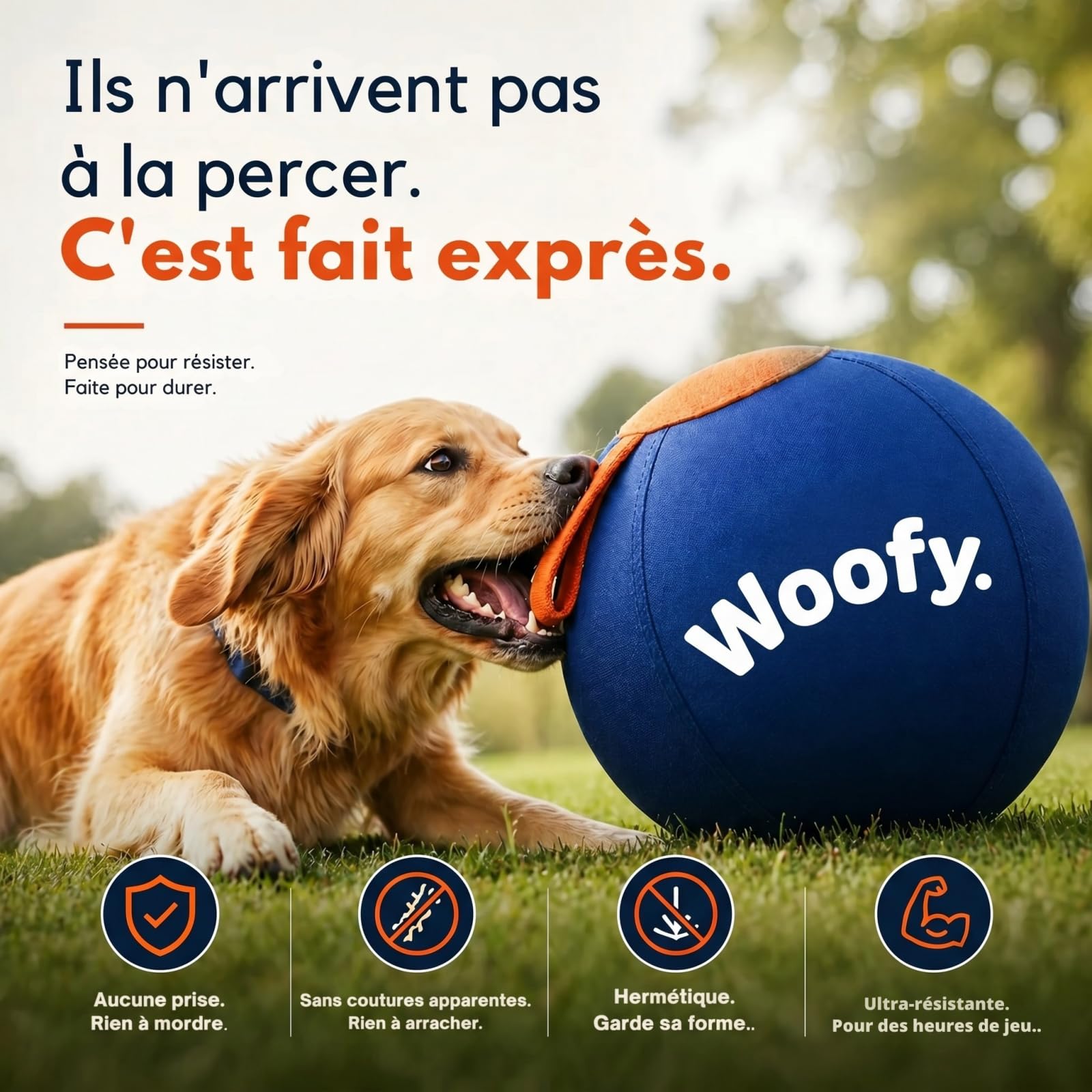 MEIION Woofy Chien Balle,Balle Interactive pour Chien,Jouet Interactif Résistant avec Bracelet Pratique,Ballon Chien Adapté Petits et Grands Chiens pour Intérieur et Extérieur