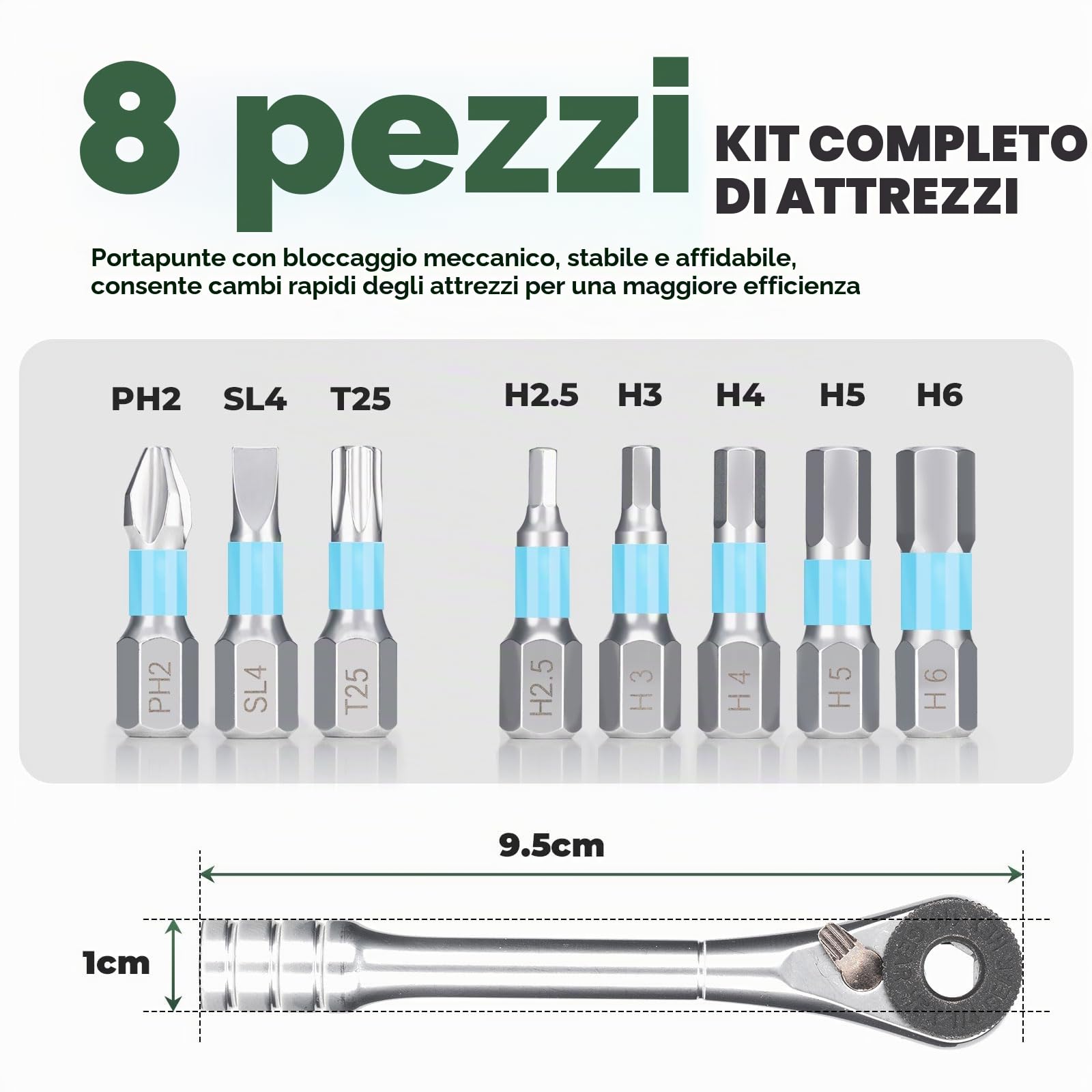 ROCKBROS 8 in 1 Set di Chiavi Dinamometriche, Cricchetto Reversibile, Leggero e Portatile, Multitool con Presa Magnetica, Kit di Manutenzione per Bici Strada MTB