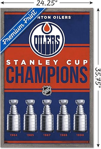 Miniatura 3 de Trends International NHL Edmonton Oilers - Póster de pared Champions 23, 22.37 x 34.00 pulgadas, versión enmarcada de madera de granero