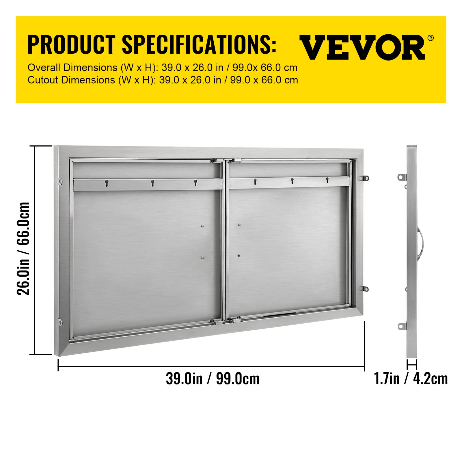 VEVOR Porte da Cucina da Esterno da 39 x 26 Pollici, BBQ Island Door con 2 Porte, Porta in Acciaio Inox Doppia, Le Porte della Cucina per Barbecue alle Condizioni Meteorologiche