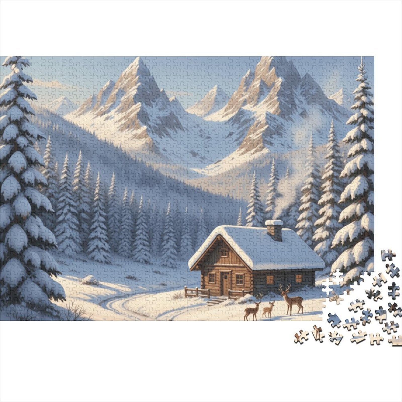Snowy Cabin 1000 Pcs 3-Layer Cardboard Winter Mountain Landscape Classic Jigsaw, Hard Challenge, Stress Relief, Wall Decor & Family Collector Gift 38x26cm/1000pcs — image 1