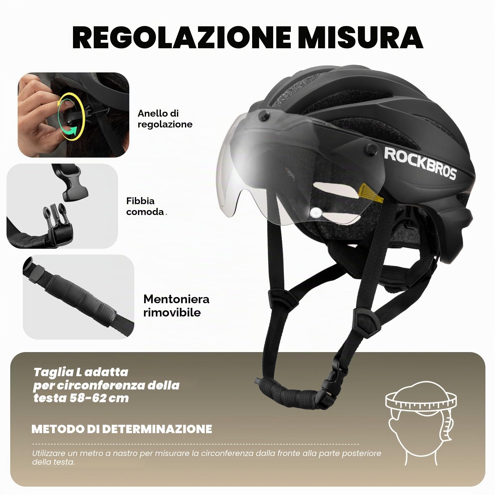 ROCKBROS Casco Bici con Visiera Magnetica Rimovibile Traspirante Uomo Donna | con Occhiali Protettivi Magnetici, Casco MTB per Monopattino Elettrico Bici da Corsa, Scooter