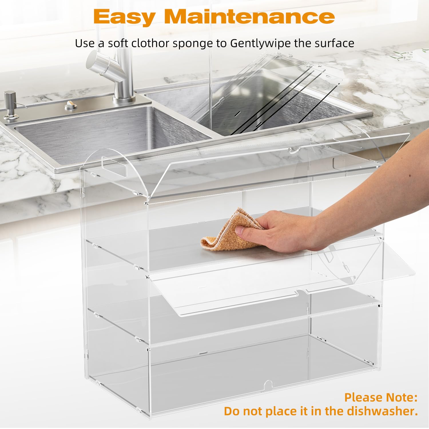 Cityjoy Vetrina a 3 livelli per pasticceria, 60 x 30 x 47 cm, espositore in acrilico trasparente per dolci e ciambelle