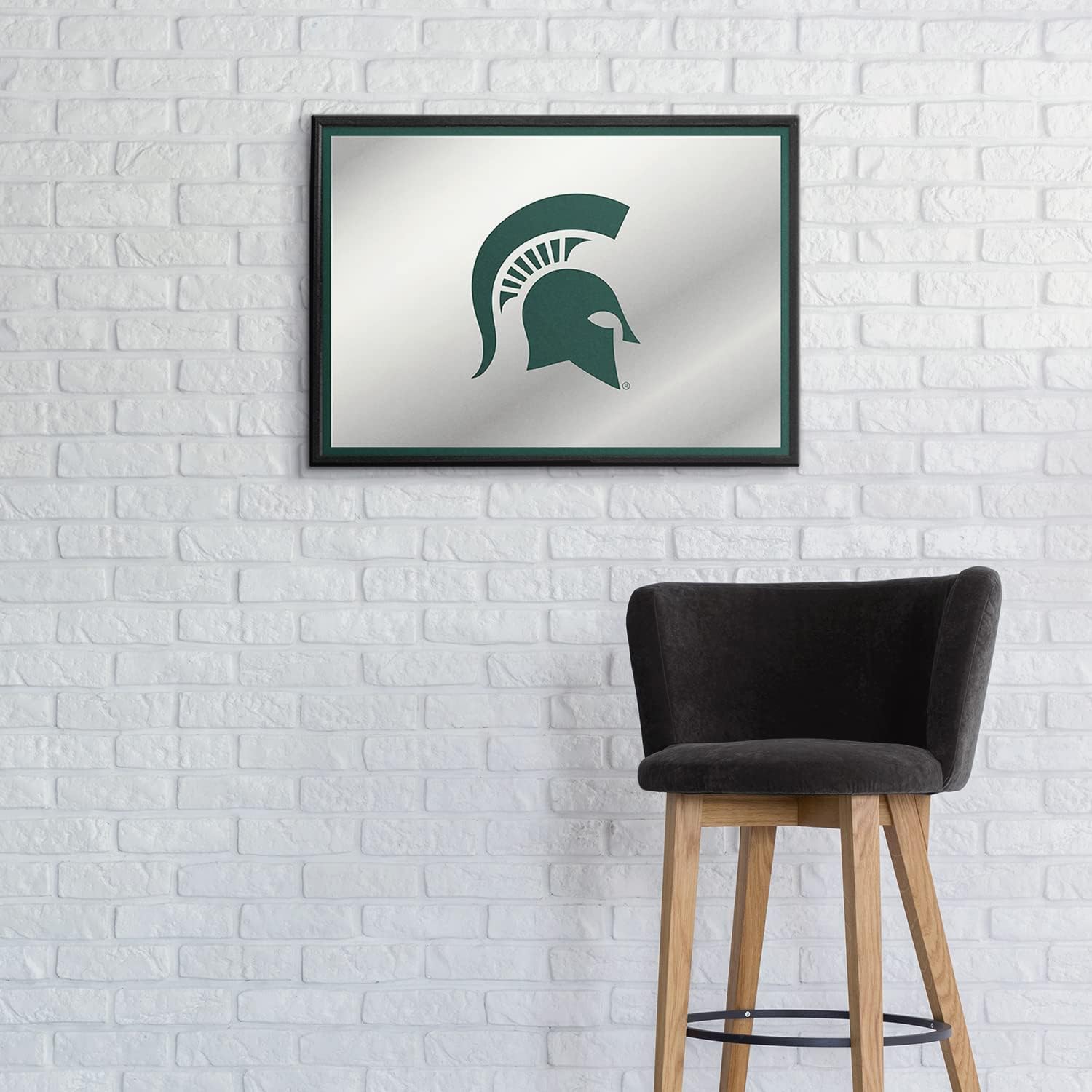 The Fan-Brand NCAA Michigan State Spartans: Helmet - Horizontal Framed Mirrored Wall Sign - Sports Team Bar Sign Décor - Home, Dorm, Garage, Office, Fan Cave