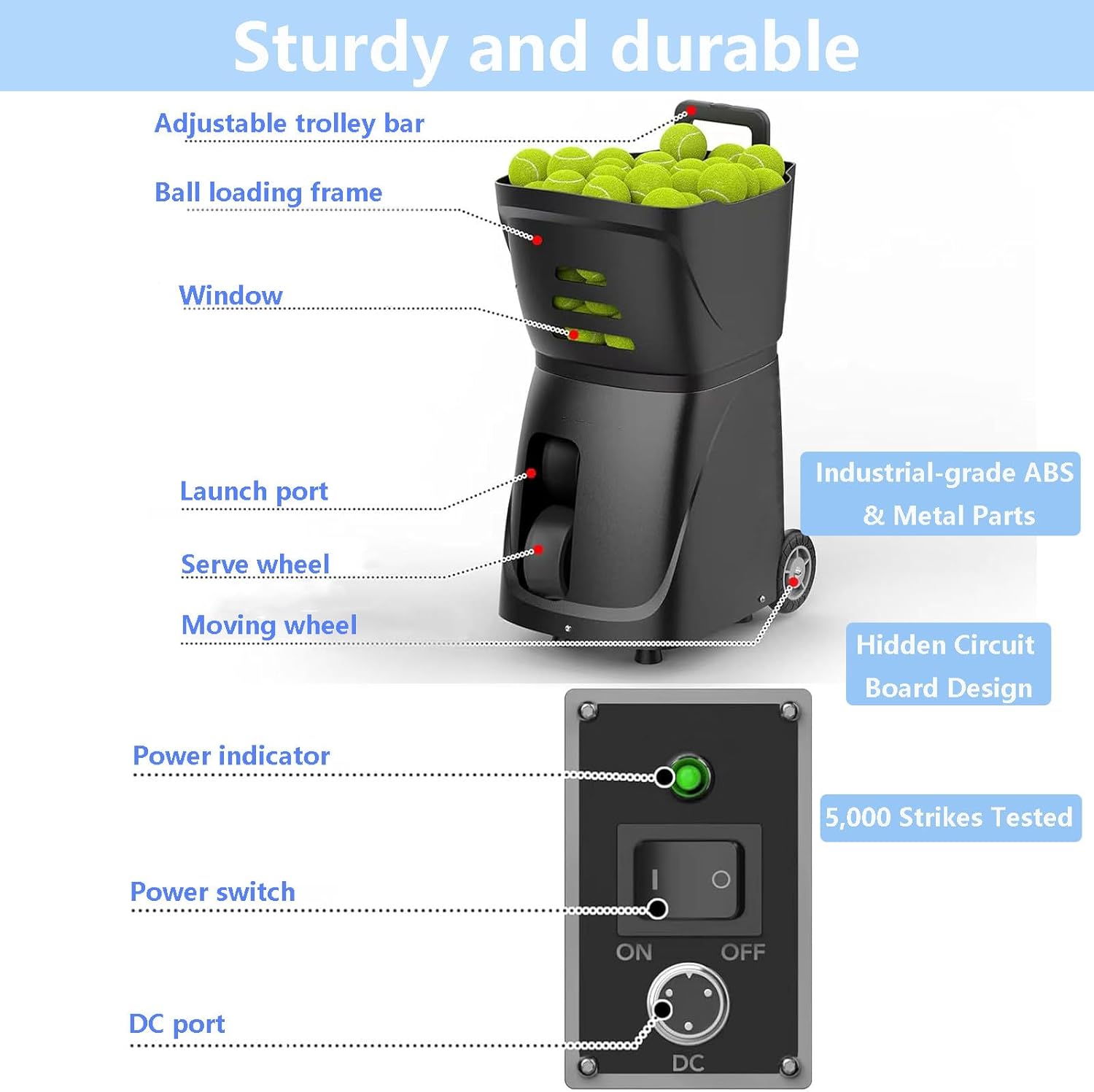 Tennis Ball Machine, Tennis Ball Launcher with External Battery, Dual-Control via App&Remote, 115+Ball Capacity,Multiple Training Mode Self-Program