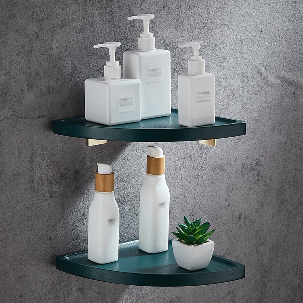 BAHELS Corner Shower Caddy Bathroom Solid Wood Triangle Rack Bathroom Shower Room Wall Hanging Shelf Without Punching Red