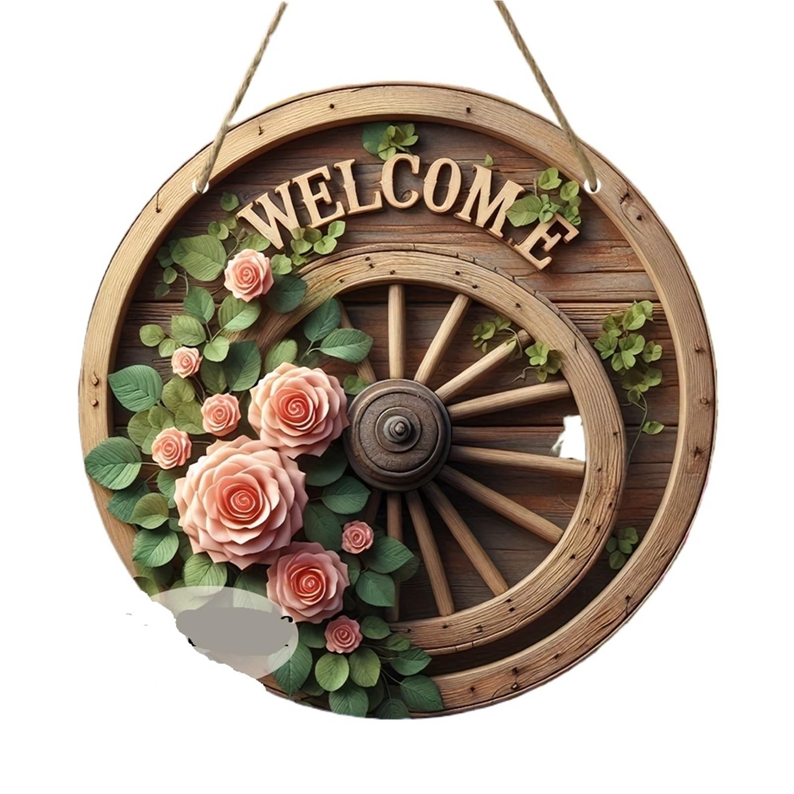 Wooden Welcome Sign 2D Flat, 1pc Vintage Rose Welcome Wall Art - 8"x8" Round Artificial Wood Sign, Rustic Home Decor for home(30x30)