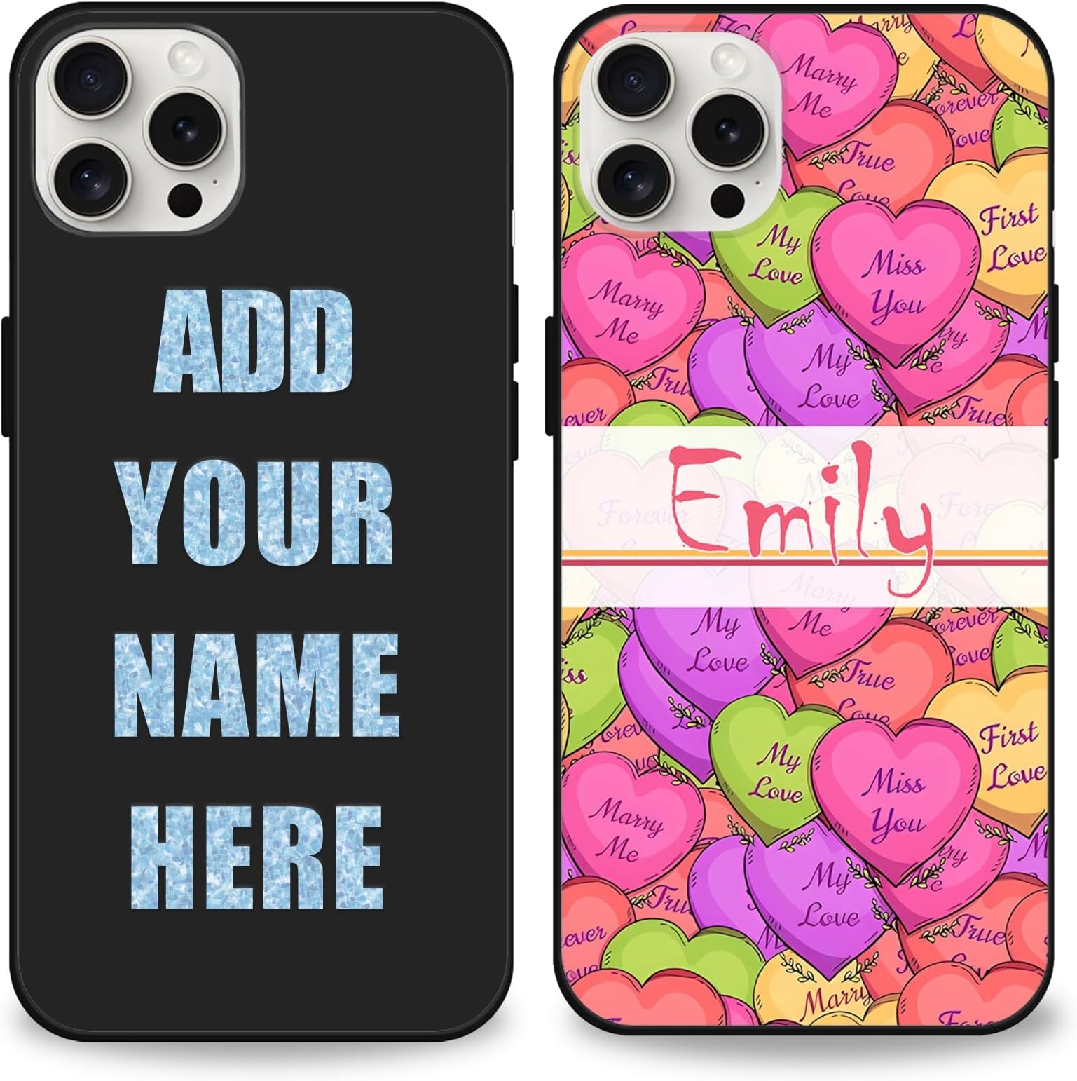 Personalized Name Phone Case for iPhone 15 14 12 13 11 Pro Max - TPU Cover Case | Custom Name Design Your Own Collage Phone Cover - Gifts for Couple Him Her Women Men Mum (Love)