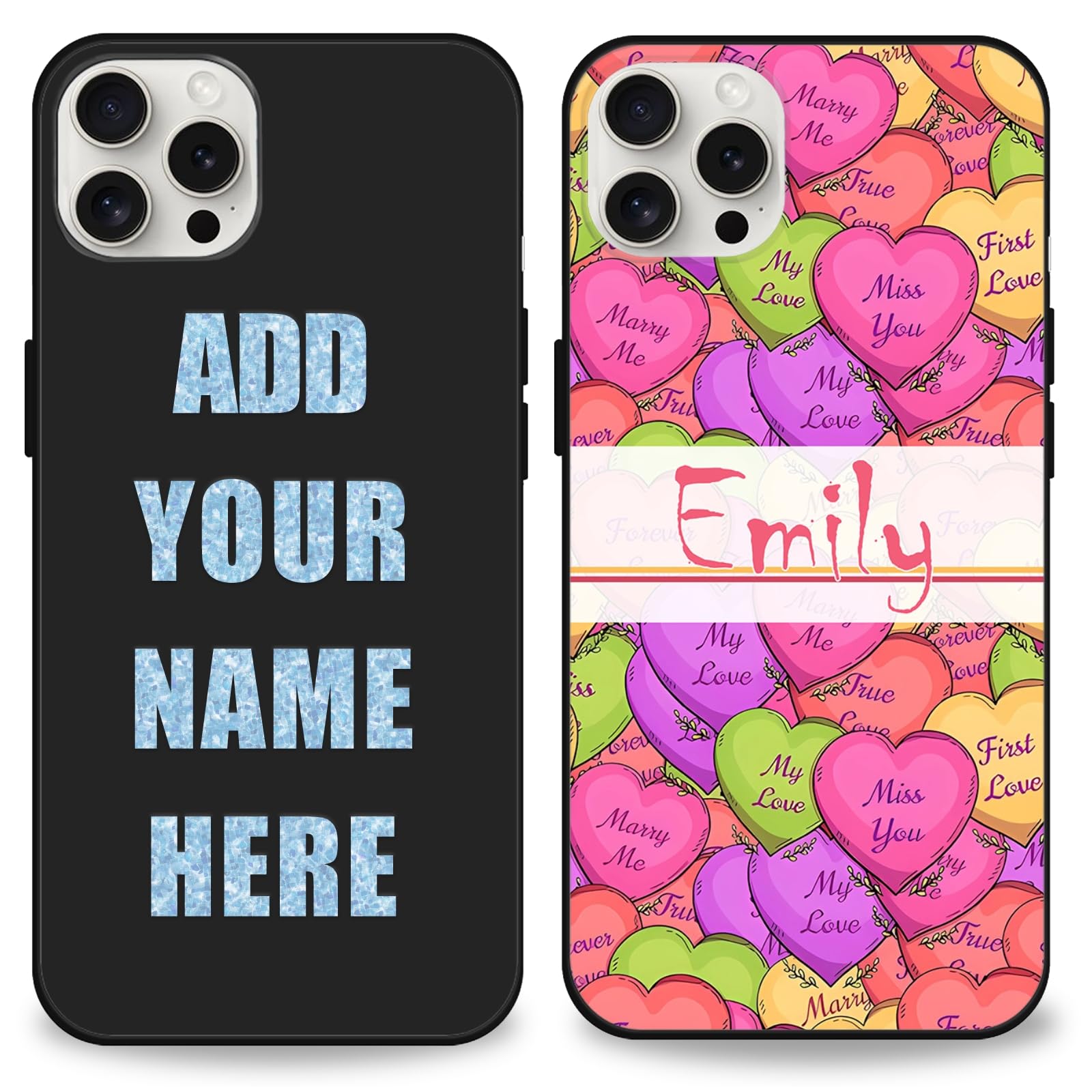 Personalized Name Phone Case for iPhone 15 14 12 13 11 Pro Max - TPU Cover Case | Custom Name Design Your Own Collage Phone Cover - Gifts for Couple Him Her Women Men Mum (Love)