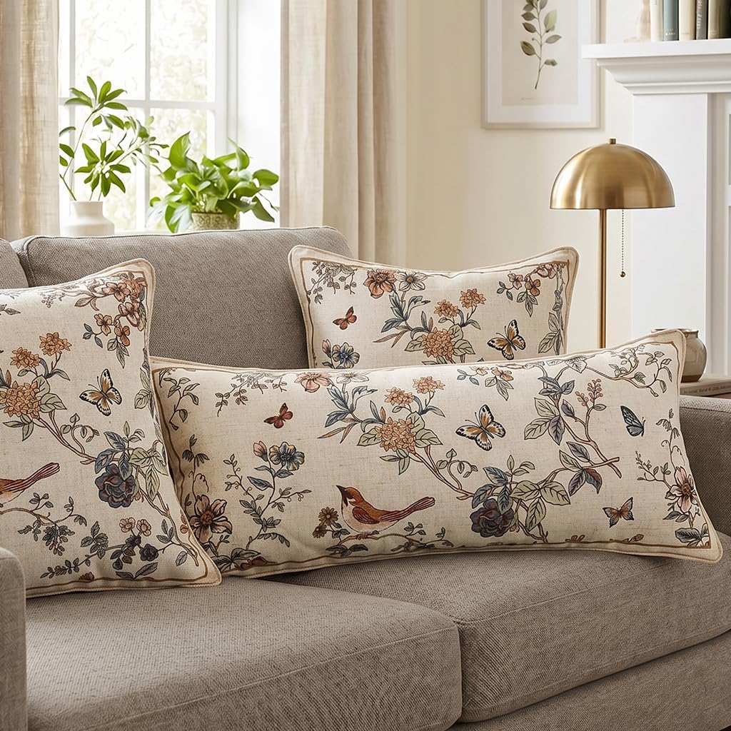 ISAENNE Designer Vintage Linen Throw Pillow Cover,28"x12"-Cornucopia A image 4