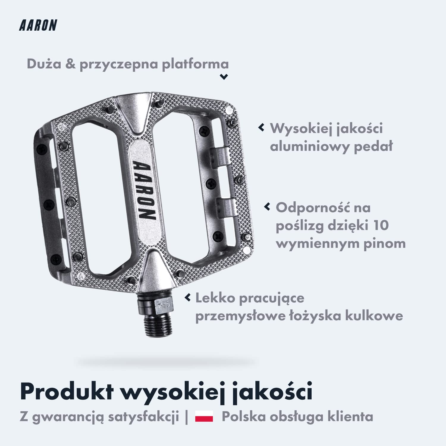 AARON Aluminiowe pedały do rowerów górskich z przemysłowymi łożyskami kulkowymi – antypoślizgowe z wymiennymi pinami – platformowy do rowerów elektrycznych, MTB, rowerów trekkingowych