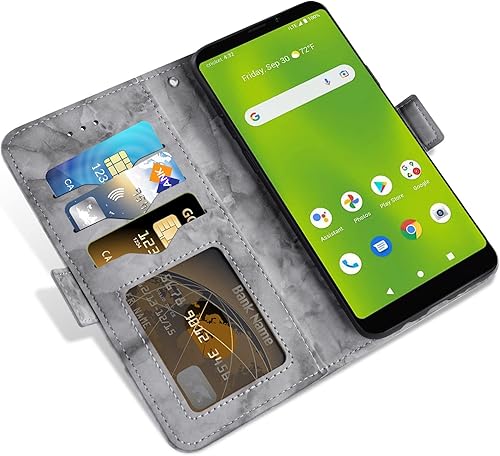 Miniatura 3 de Asuwish Funda de teléfono para Cricket Debut Smart 2022 con protector de pantalla de vidrio templado y funda de cartera de mármol, soporte de ranura