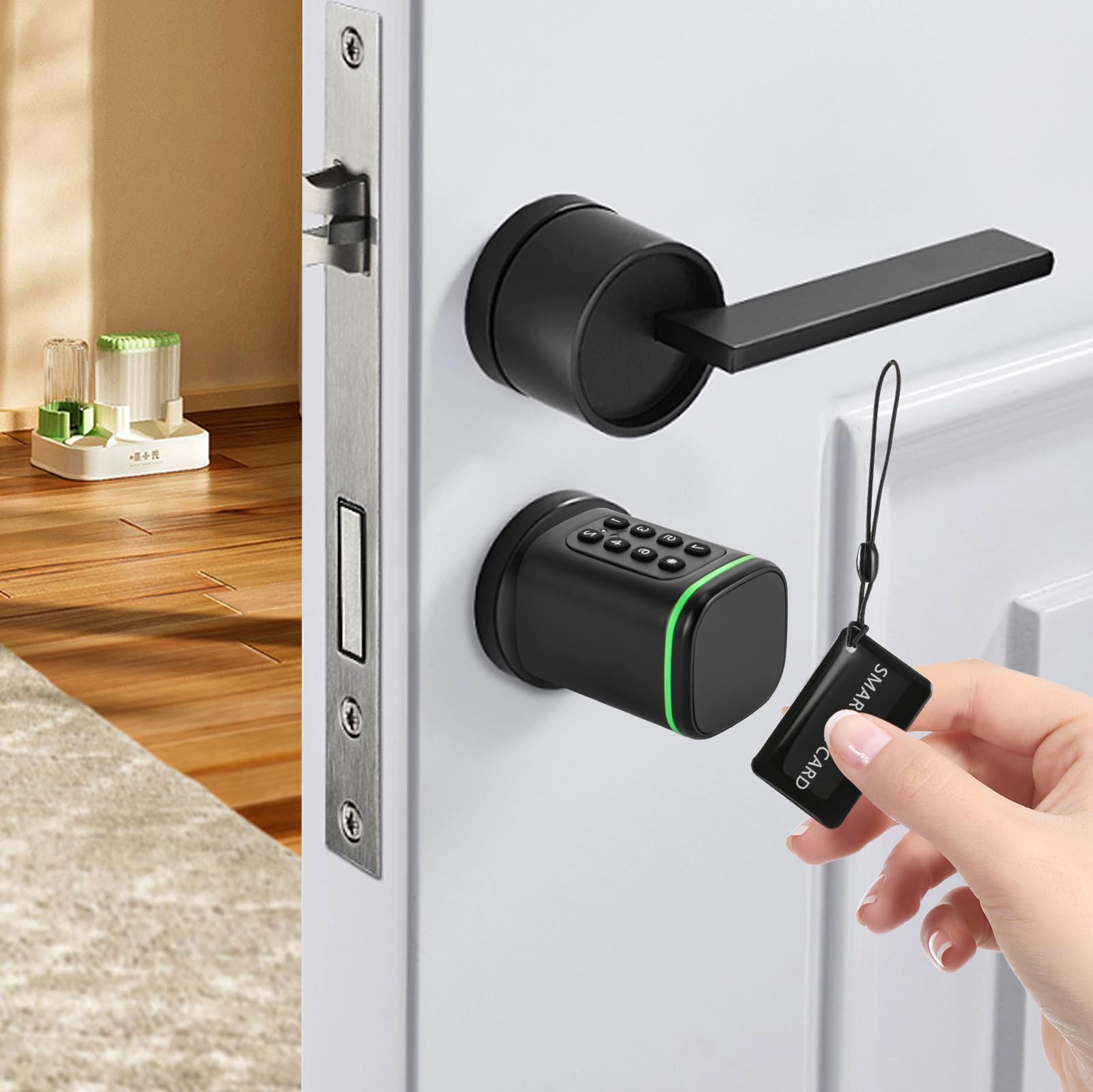 Serrure Connectée Intelligente à Code Carte APP Clé | Serrure Électronique pour Porte d'Entrée Smart Lock Anti-Espionnage Extensible 1,4-1,8 Pouces pour Maison Appartement Hôtel