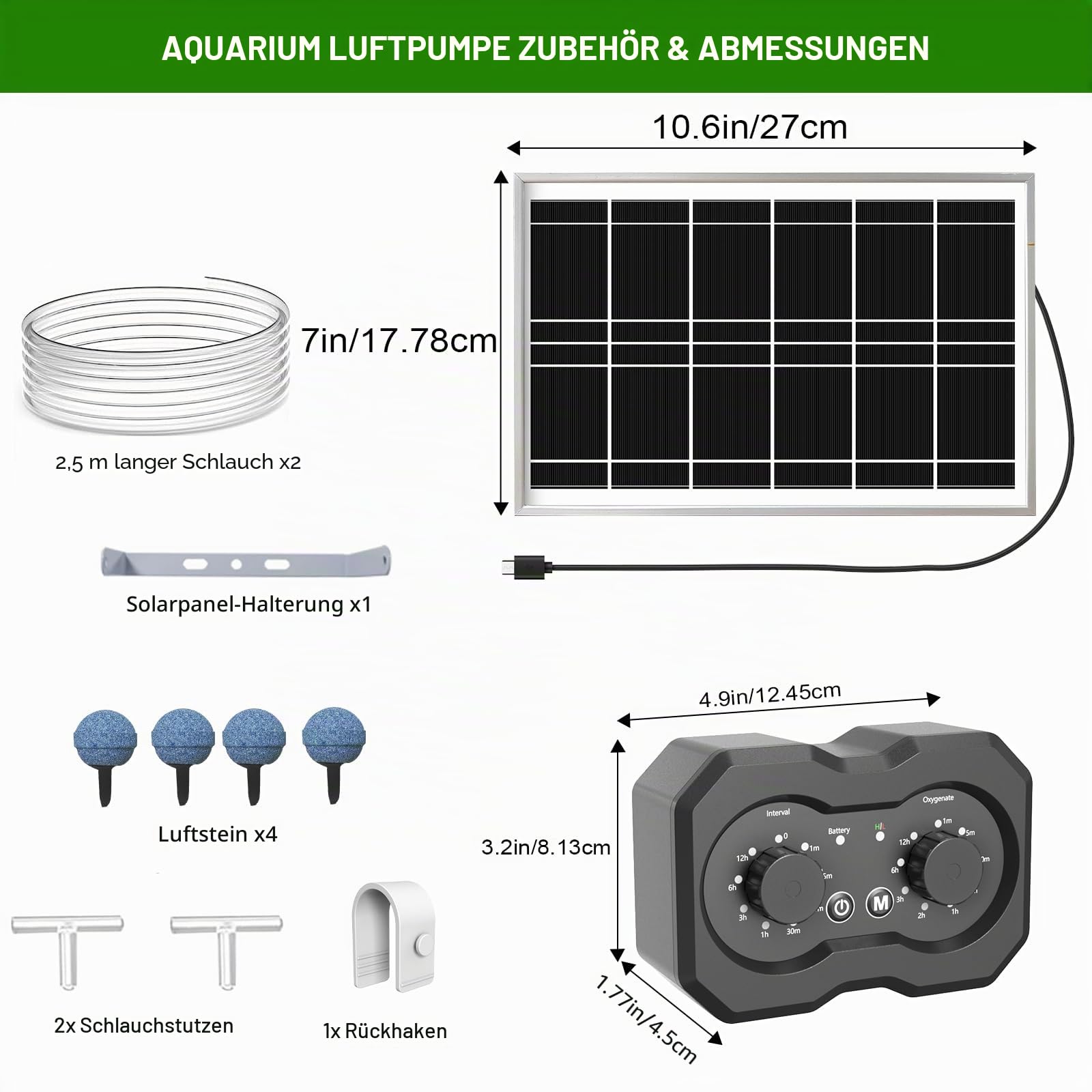 Solar-Sauerstoff-Luftpumpe für Teich, verbesserte einfache Drehtaste, Solar-Teichbelüfter, 2 Arbeitsmodi, Solar-Belüfter für Außenteiche mit Timing-Funktion