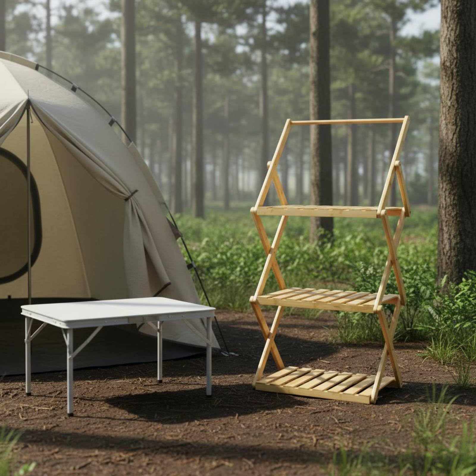 Meuble de Cuisine de Camping Multifonction Unité Cuisine Pliante Compact Support Rangement Pliable pour Pique-Nique