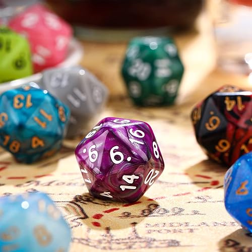 Miniatura 3 de Skylety Juego de 50 dados poliédricos con bolsa negra compatible con juegos de mesa RPG MTG, surtido de varios colores (estilo de 20 caras)