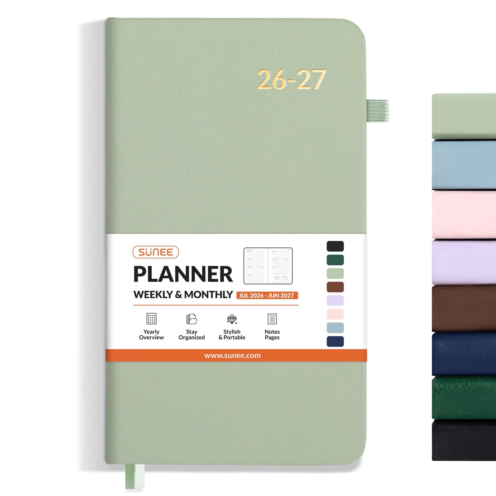 SUNEE Agenda settimanale tascabile 2025-2026 per borsa, 8,9 x 15,2 cm, 12 mesi (luglio 2025 - giugno 2026), calendario dell'anno accademico, agenda tascabile, copertina rigida, note, carta da 100 g/m²