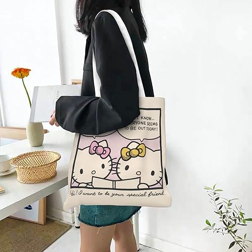 Miniatura 7 de Bolsa de anime para mujeres y niñas, bonita bolsa de cosméticos de estética reutilizable, bolsa de maquillaje de lona, bolsa de compras, bolsa de