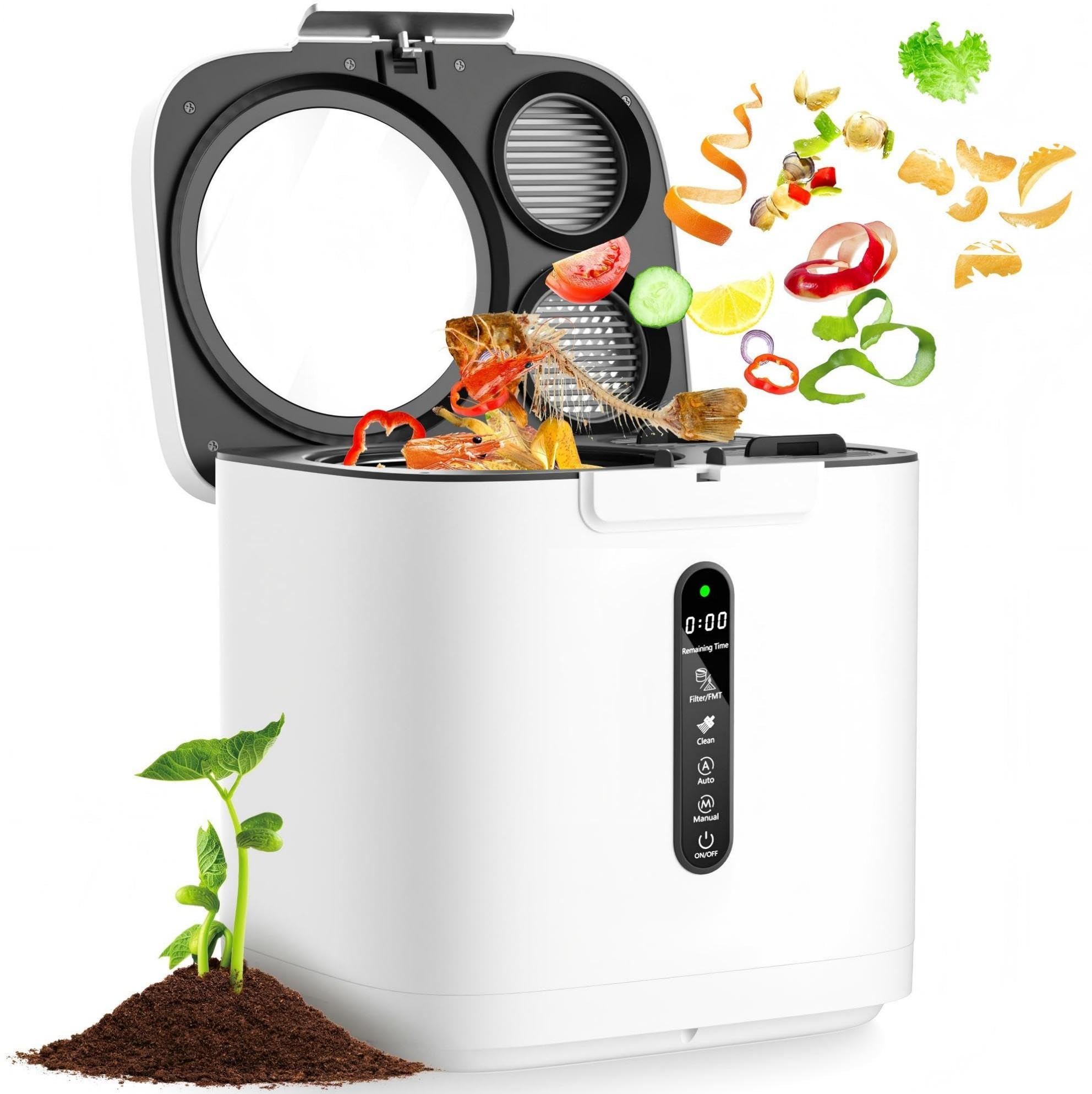 4L Electric Kitchen Composter, Large Smart Compost Bin with Visible Window