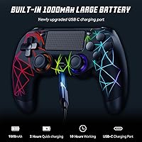 Vista 6 de GamingBoy 2 Pack Wireless Controller for PS4, Light-up RGB Remote Control for Ps4/PC with Hall Effect Joystick/1000mAh Battery/Type-C/Dual Negro