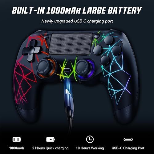 Miniatura 6 de GamingBoy 2 Pack Wireless Controller for PS4, Light-up RGB Remote Control for Ps4/PC with Hall Effect Joystick/1000mAh Battery/Type-C/Dual