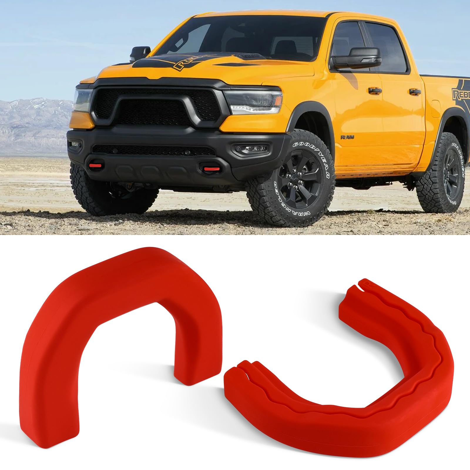 Photo 1 of Tow Hook Cover Silicone Protecting Covers Tow Accessories Compatible with RAM 1500 Accessories 2019-2025 (Not Fit for RAM 1500 Classic,Warlock,RAM 2500,RAM 3500) (Red)