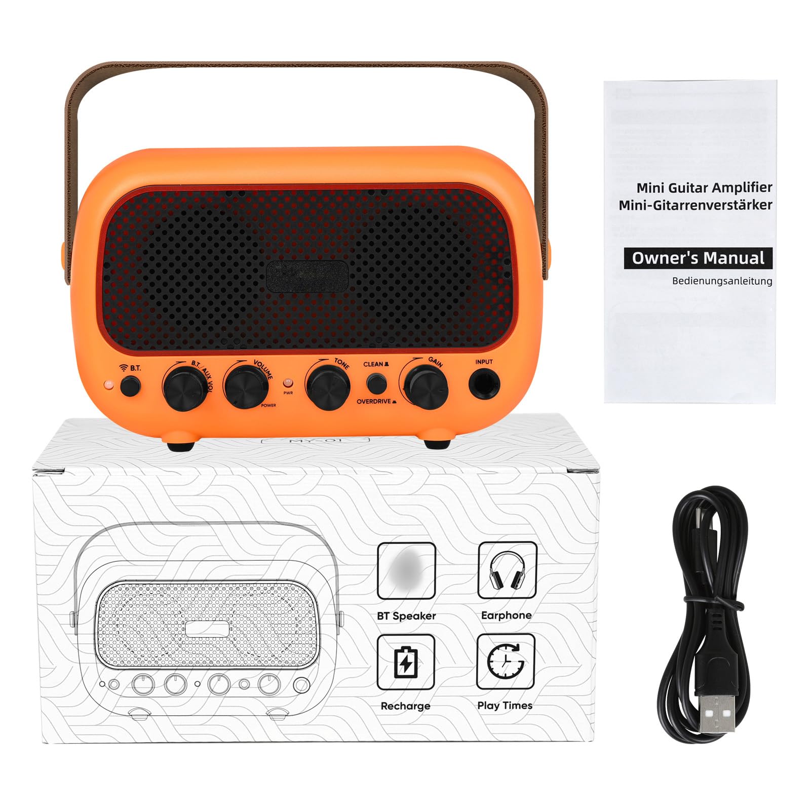 CHICIRIS Amplificatore per Chitarra Portatile, Amplificatore Elettrico Ricaricabile da 10 W con Doppi Altoparlanti e Batteria per Musicisti (ORANGE)
