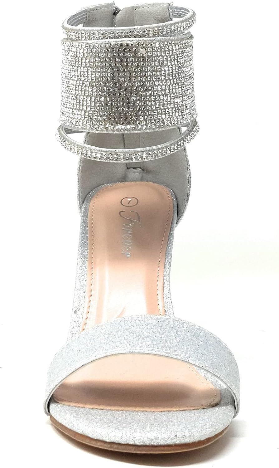 Quality 84 Forever Link Open Toe Rhinestone Straps Chunky Heel Sandals Silver 7 - Image 3