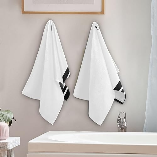 Miniatura 3 de Juego de 2 toallas de mano de baño a rayas blancas y negras, con citas divertidas, suaves y absorbentes, toallas de mano decorativas abstractas y