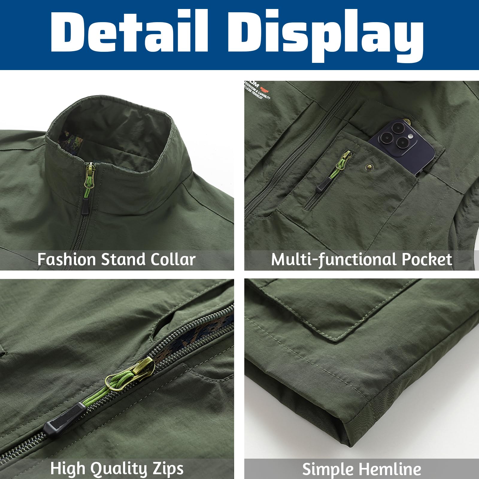 Gilet de Pêche pour Hommes Multi-Poches Gilet de Plein air Léger Loisirs Veste de Sport Été Respirant sans Manche Veste à Séchage Rapide Photographie Camping et Chasse Randonnée Gilet