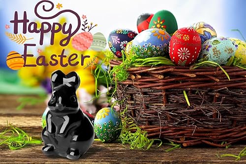 Miniatura 3 de DUQGUHO Estatua de conejo de obsidiana negra con cristales decorativos de conejo, estatua de conejo, bolsillo pulido, cristales de piedras preciosas