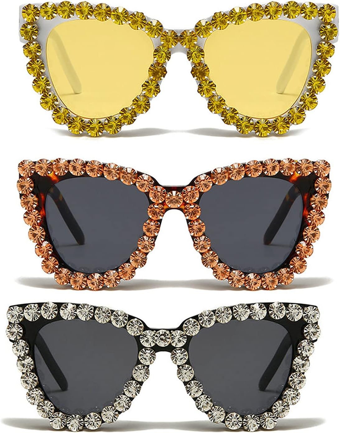 willochra cute Colorful Diamond Women Party Rhinestone Cat Eyes Gradient Sun glasses Shades for women