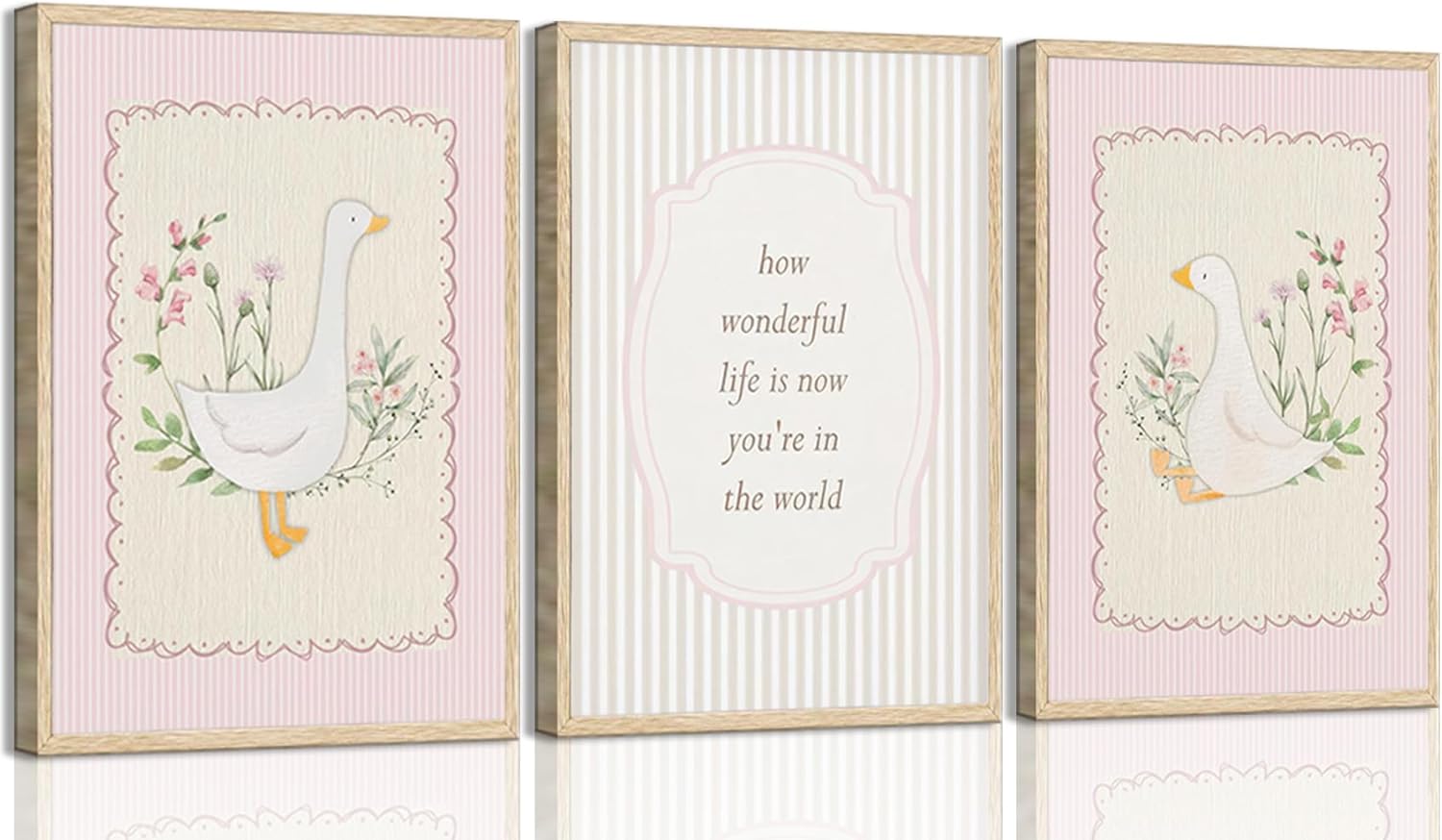 Ijeroain Vintage Pink Silly Goose Wall Art Neutral Floral Print Painting Preppy Aesthetic picture Inspirational Poster Nursery Wall Decor Suitable for Girls Children's Room Home Decoration 16x24in