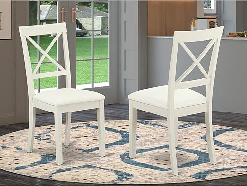 Miniatura 3 de East West Furniture Boston Dinette - Juego de 2 sillas tapizadas de madera de imitación de piel sintética, color blanco lino