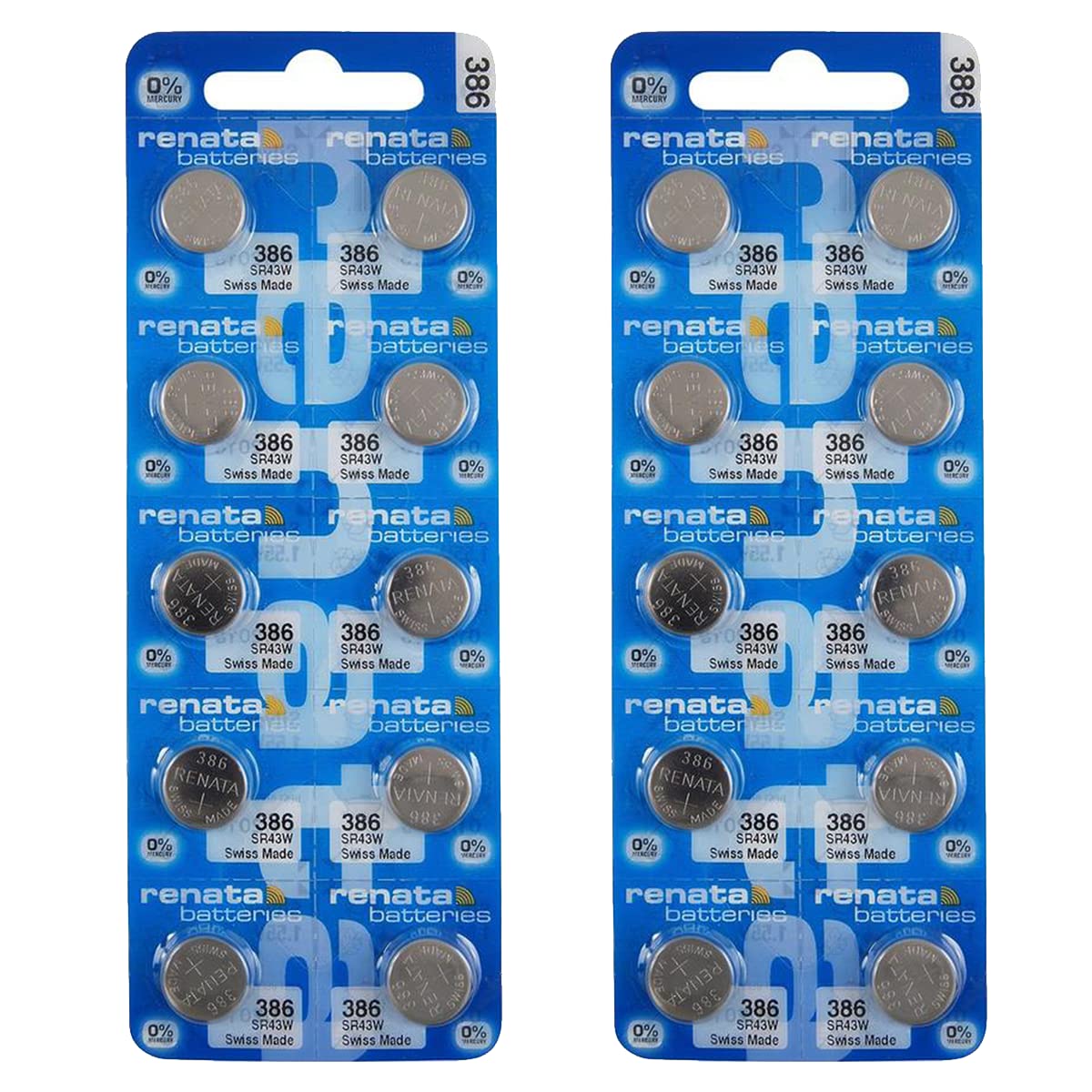 Renata 386 SR43W Batteries - 1.55V Silver Oxide 386 Watch Battery (20 Count)