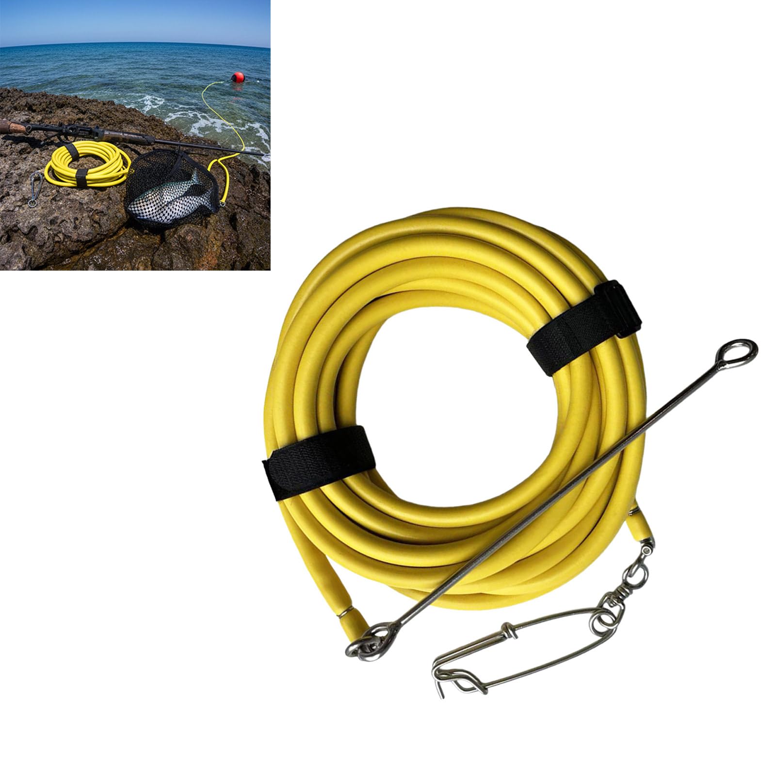 Línea de pesca flotante, tubo de goma de espuma, punta de lanza de acero inoxidable, cuerda de alta resistencia, diseño impermeable para pesca submarina, línea de pesca de agua salada