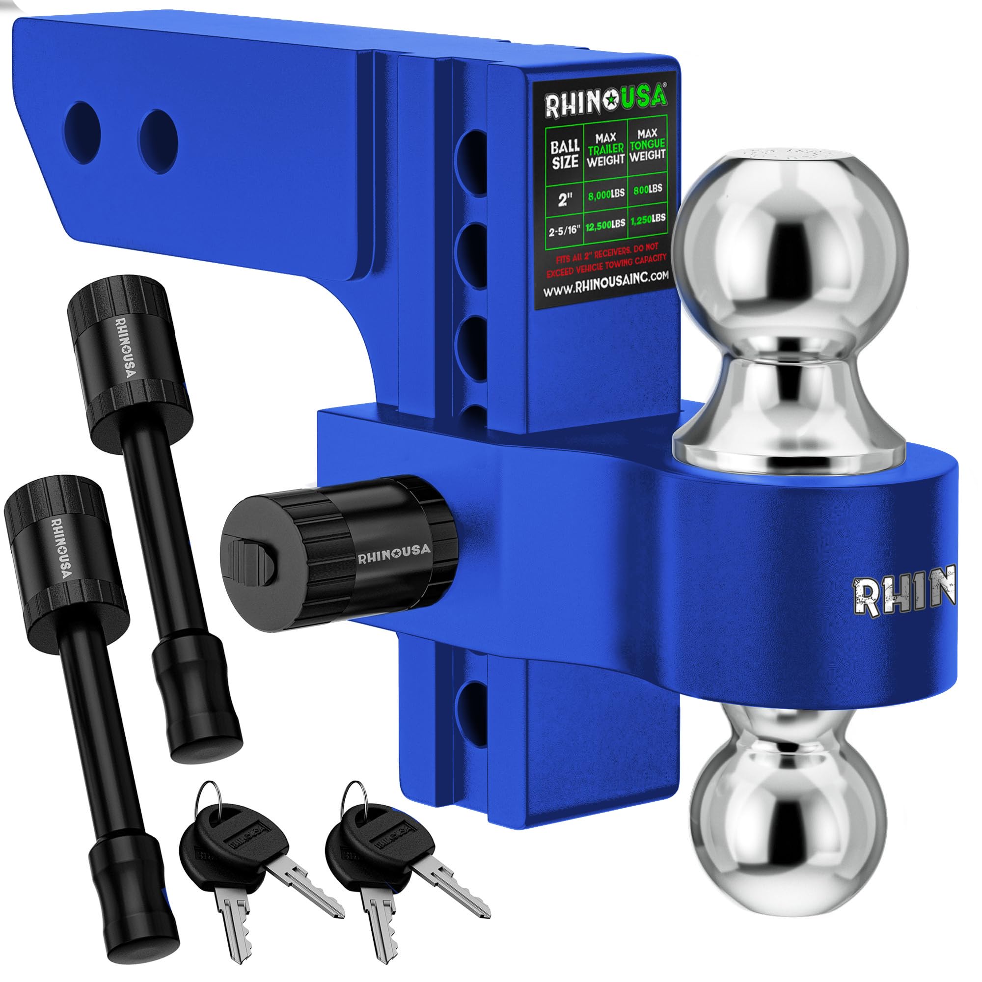 Rhino USA Adjustable Trailer Hitch (2in Receiver) - 6in Drop/Rise