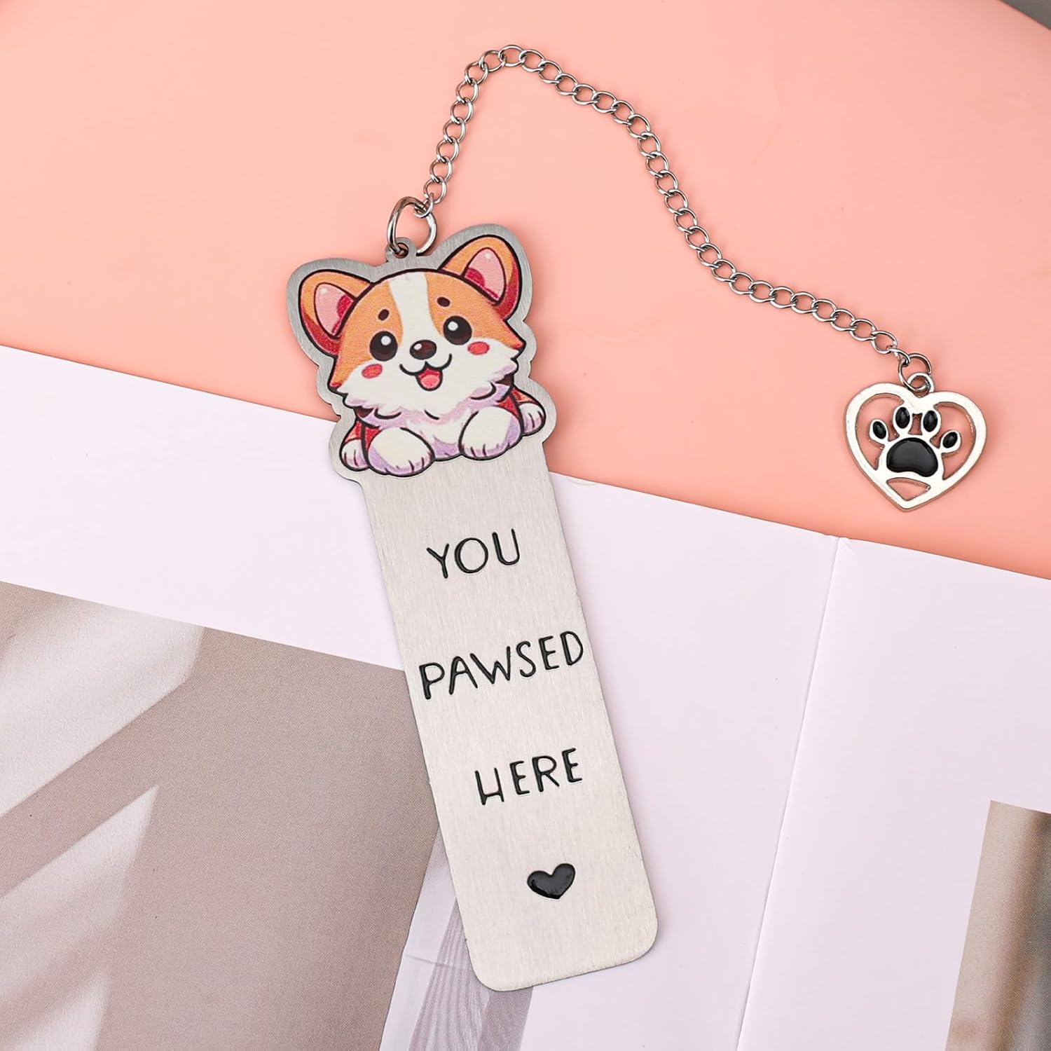 Dog Book Markers, Zinc Alloy You Pawsed Here Bookmark Cute Dog Mom Gifts Funny Reading Accessory for Men Women (Corgi) - Image 3
