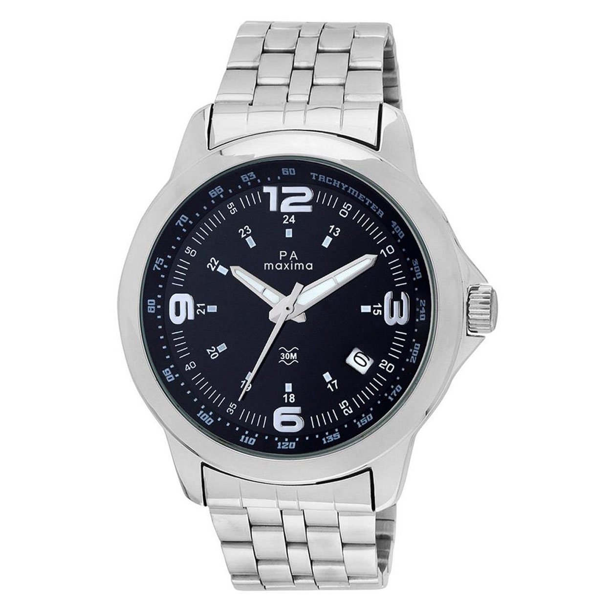 Maxima Stainless Steel Analog Attivo Date Mens Watch - 24111Cmgi (Black Dial Silver Colored Strap), Band Color-Silver (B00FPG28OK) Amazon Price History, Amazon Price Tracker