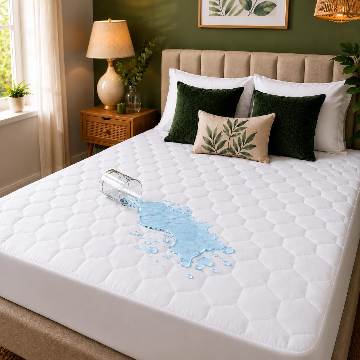 Cozy Living Quilted Waterproof Mattress Protector 110 GSM - Stretches up to 30cm - Anti Bacterial & Breathable Soft Microfiber King Size Mattress Protector 152x200cm (White)