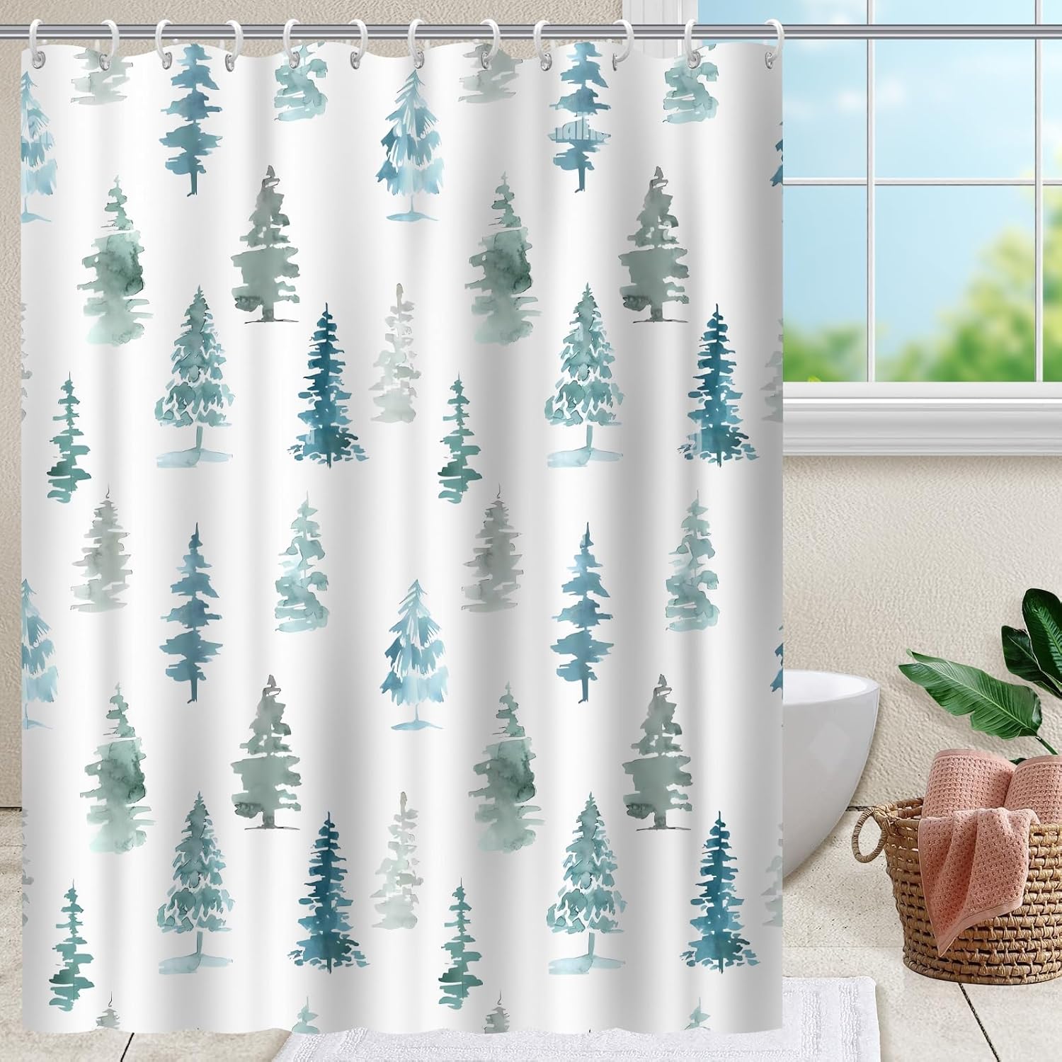 Giidlery Modern Design Christmas Shower Curtain Christmas Tree Bathroom Home Office Holiday Wall