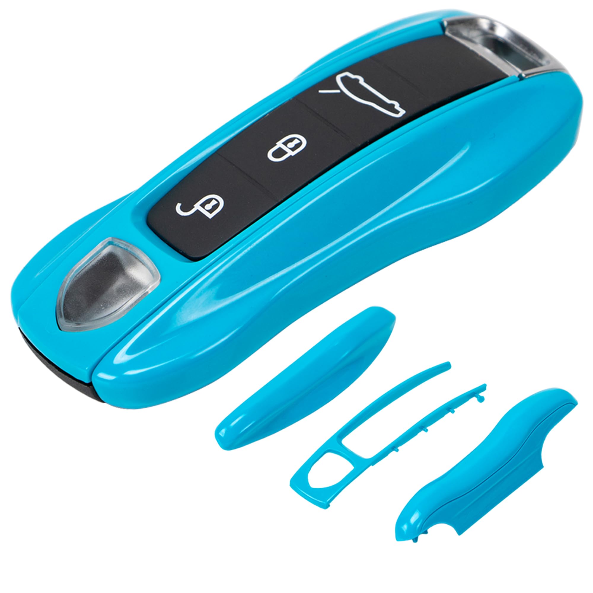 AeroBon 3-Piece Painted Key Fob Cover Compatible with Porsche Key Shell, Key Fob Shell Replacement (MK2, Miami Blue)