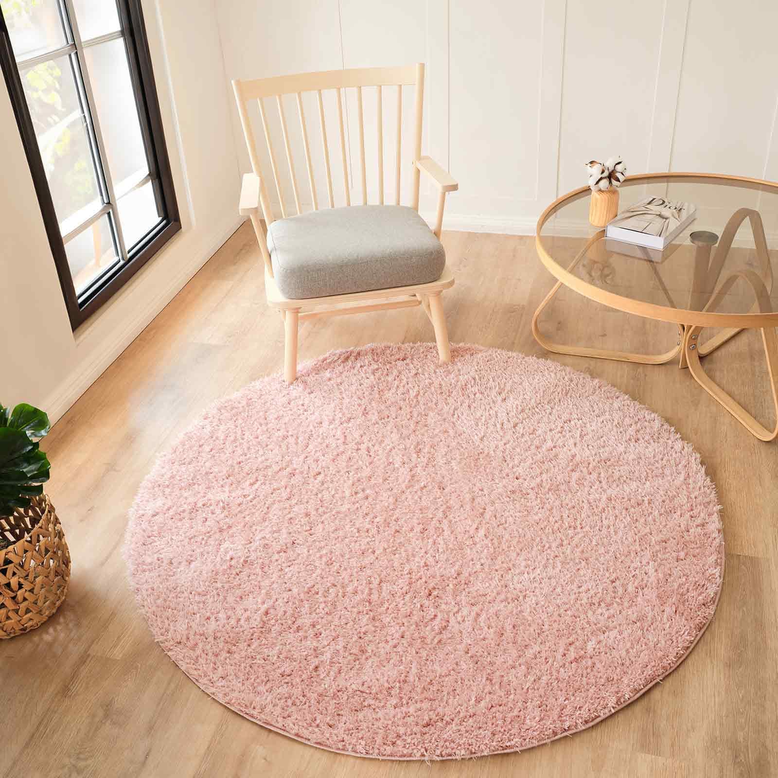 Livabliss Round Moda Shaggy-Solid Color Pink Plush Soft Pile Living Bedroom Rug 120 X 120 Cm Easy CareNon Shedding from B&Q