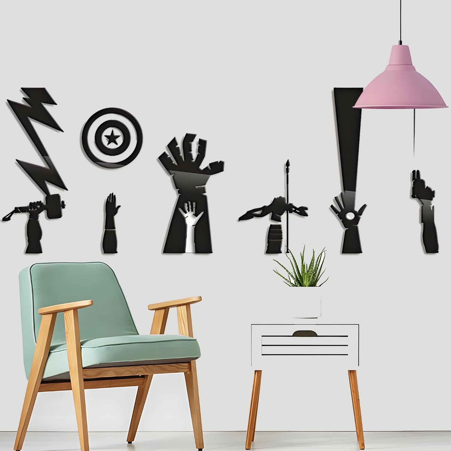 Superhero Kids Bedrooms Acrylic Wall Stickers,Removable DIY Superhero Patterns Wall Decals Home Living Room Decor (FCLM-TB-CS, Large)